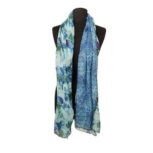 BCBGeneration Large Floral Blue Multiple Patterns Lightweight Shawl Wrap Scarf
